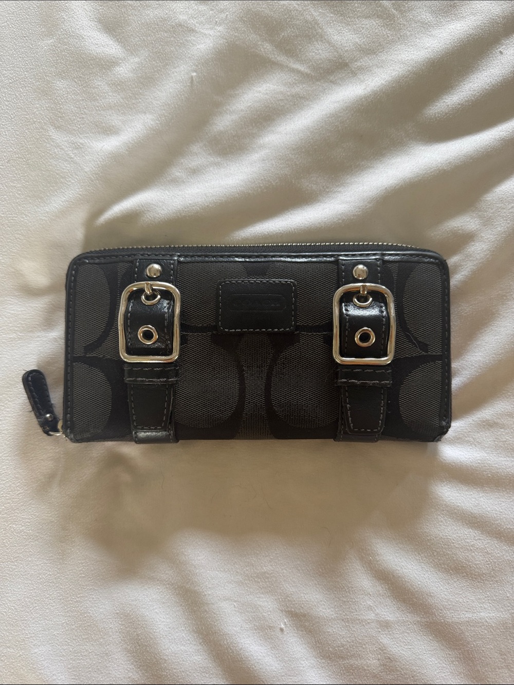 Coach Black Signature Buckle Zip-Around Wallet